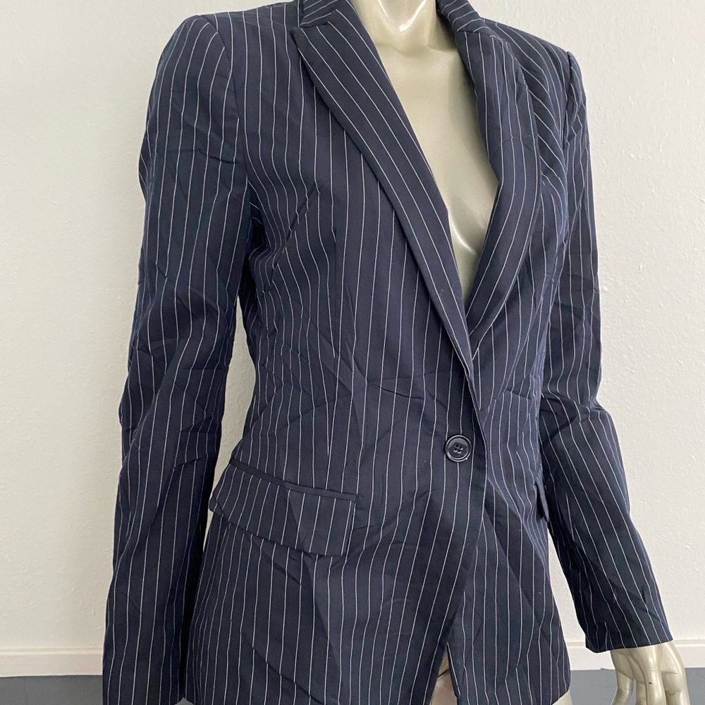Zara Basic Blazer/Coat/Jacket Striped Blouse Sz L… - image 1